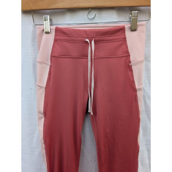 Fabletics Womens Ultracool Leggings Sz XS Mauve Mid-Rise Shine Panel Drawstring - Picture 2 of 6